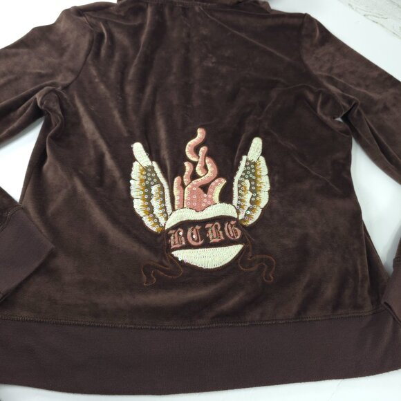 BCBG MAXAZRIA BROWN VELVET VELOUR EMBROIDERED HOODED SWEATER WOMEN'S SIZE LARGE - Picture 12 of 16